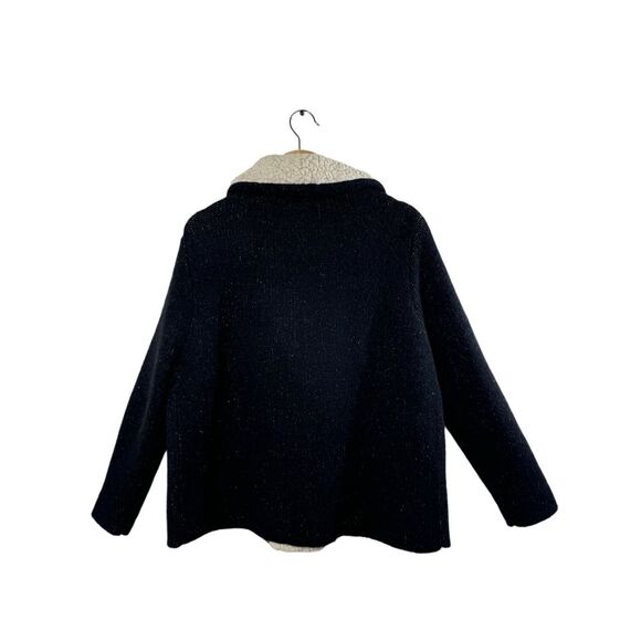ZARA Knit Black Long Sleeve Faux Sherpa Collared Sweater Size L Open Pockets - Picture 13 of 13